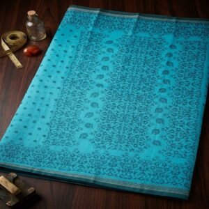 সুতি প্রিন্ট শাড়ি আকাশী রং ডিজাইন কানফুল